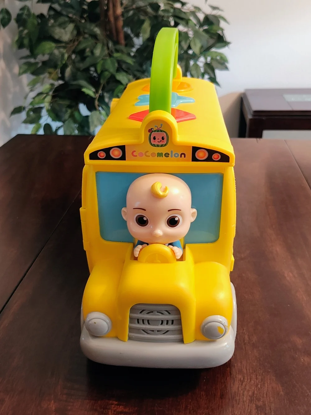 Yellow Alphabet & Numbers Learning Bus with Green Handle - Interactive Kids Toy